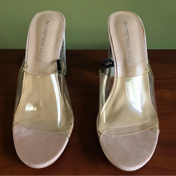 Blush Pink Rhinestone Block Heels - Size 9 - Picture 3 of 9